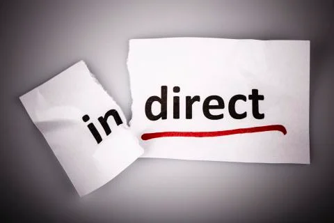 The word indirect changed to direct on torn paper and white background Stock Photos