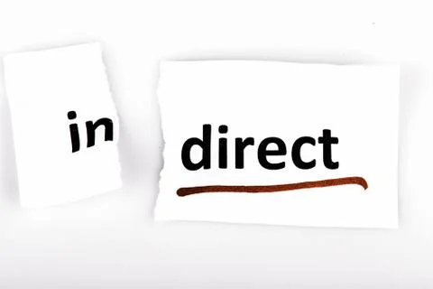 The word indirect changed to direct on torn paper Stock Photos