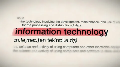 The Word information technology in a Dictionary Animation Stock Footage 302032110