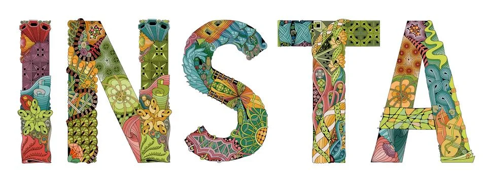 Word INSTA. Vector decorative zentangle object Illustrazione stock