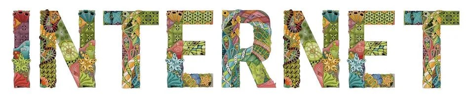 Word INTERNET. Vector decorative zentangle object for coloring Stock Illustration