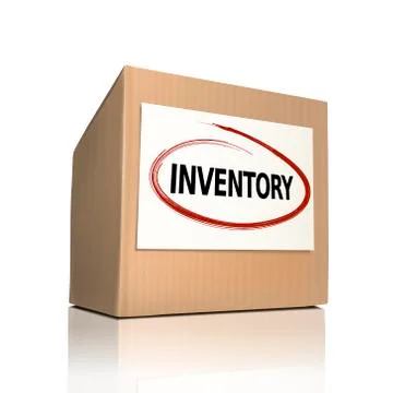 The word inventory on a paper box Ilustração Stock