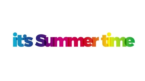 The word it is Summer time. Animated banner with the text colored rainbow. Stock Footage 239047528