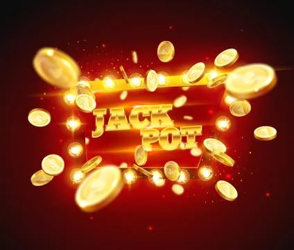 The word Jack Pot, surrounded by a luminous frame on a coins explosion backgr Stock Illustration