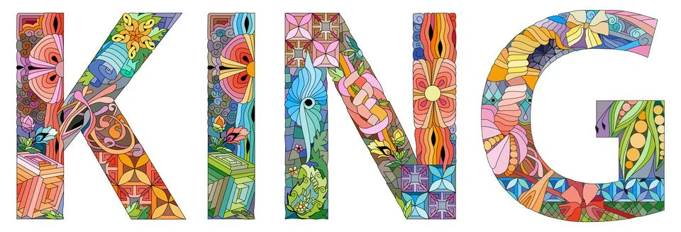 Word KING. Vector zentangle object for decoration Stock Illustration