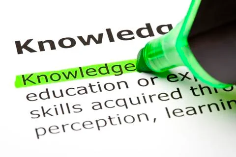 The word 'knowledge' highlighted in green Stock Photos