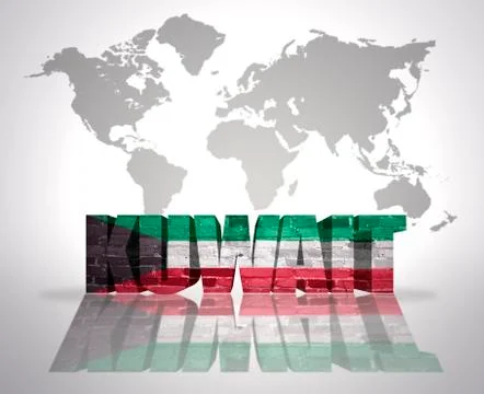 Word Kuwait on a world map background Illustrazione stock