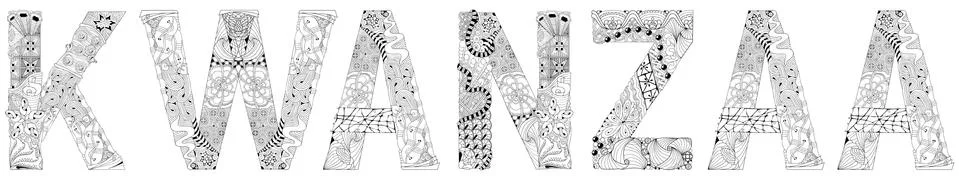 Word KWANZAA. Vector zentangle object for coloring Ilustração Stock