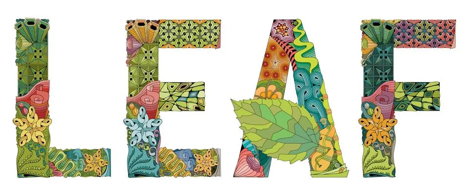Word LEAF. Vector decorative zentangle object Stock Illustration