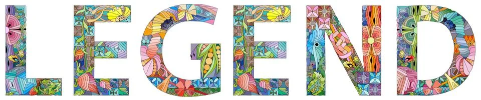 Word LEGEND. Vector decorative zentangle object for decoration Ilustração Stock