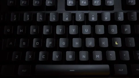 The word lesson is typed on a luminous computer keyboard. Black backlit keyboard Stock Footage 118276980