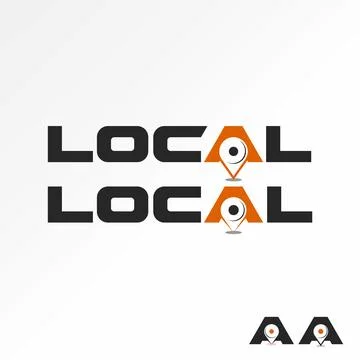 Word LOCAL with point symbol on initial A font monogram place location Stock Illustration