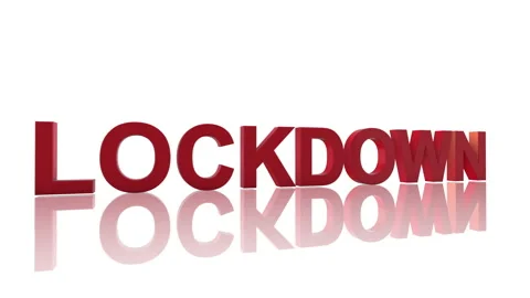 The word "Lockdown" flies into the picture in front of a white background Stock Footage 130247375