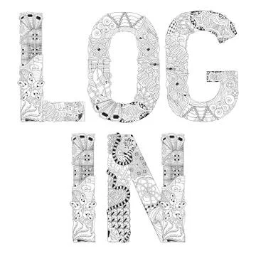 Word LOG IN for coloring. Vector decorative zentangle object Stock Illustration