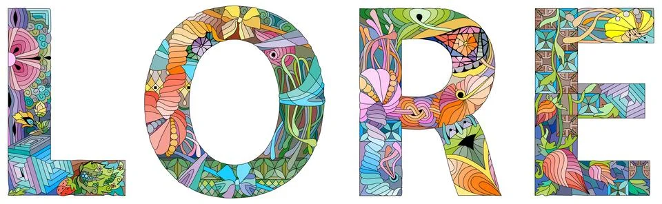 Word LORE. Vector decorative zentangle object for decoration Stock Illustration