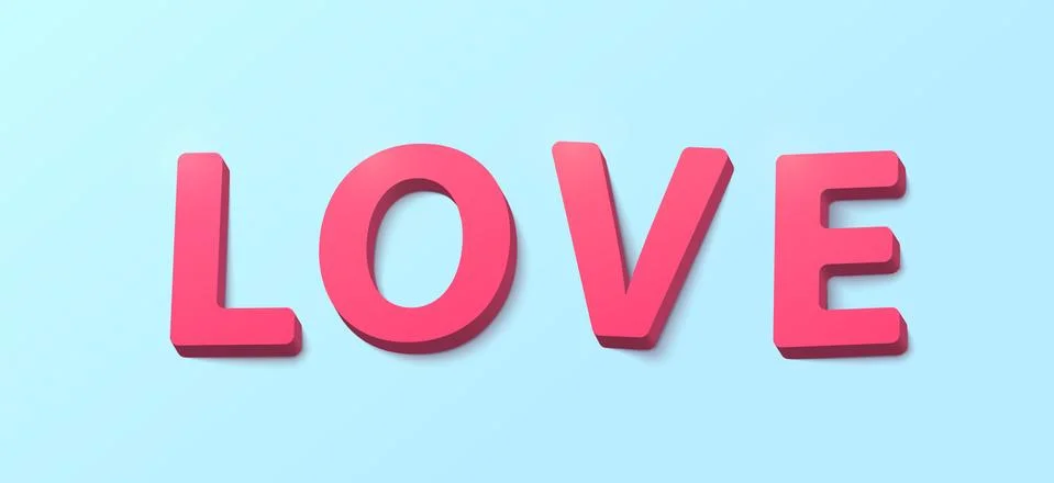 Word Love with 3d effect plastic pink red letters. Happy valentines day greeting Stock Illustration