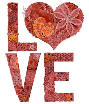 Word LOVE for coloring. Vector decorative zentangle object Stock Illustration
