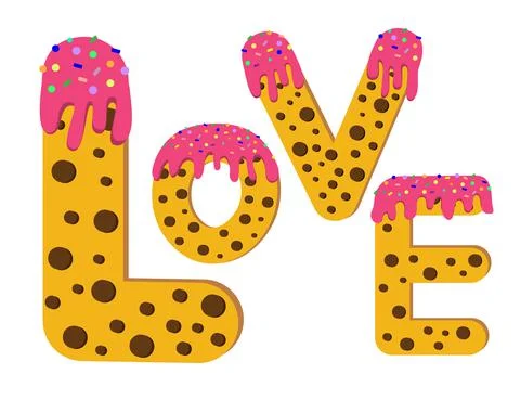The word Love is lined with letters in the form of a cookie. Stock Illustration