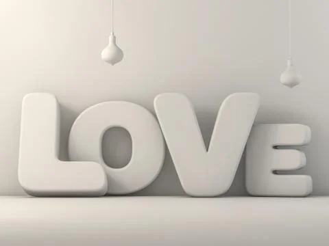 Word love over background with reflection. 3D Stock Photos