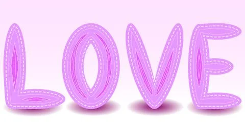 The word Love in patchwork style. Four letters with shadows, drawn in sewing  Stock Illustration