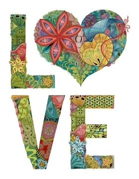 Word LOVE. Vector decorative zentangle object Stockillustratie