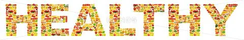 Word made of many fruits Stock Photos