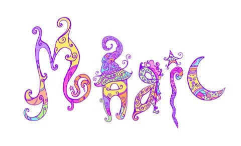 Word Magic. Cartoon creative typographic illustration. Stock Illustration