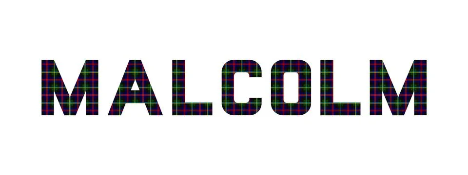 The word "Malcolm" composed of letters from Malcolm tartan. Stock Illustration