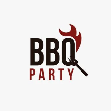 Word mark Barbeque with fork on Q and fire logo design Stock Illustration