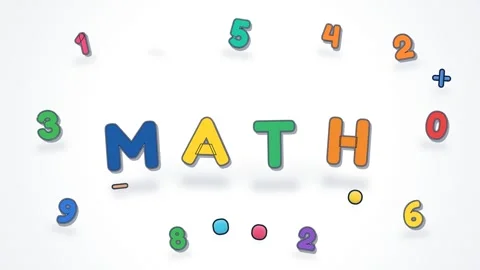Word MATH rendered in colorful 3D letters centered among floating colorful .. Video stock 346260463