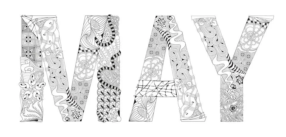 Word MAY for coloring. Vector decorative zentangle object 스톡 일러스트