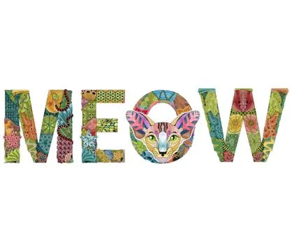 Word MEOW with head of a cat. Vector zentangle object for decoration Illustrazione stock