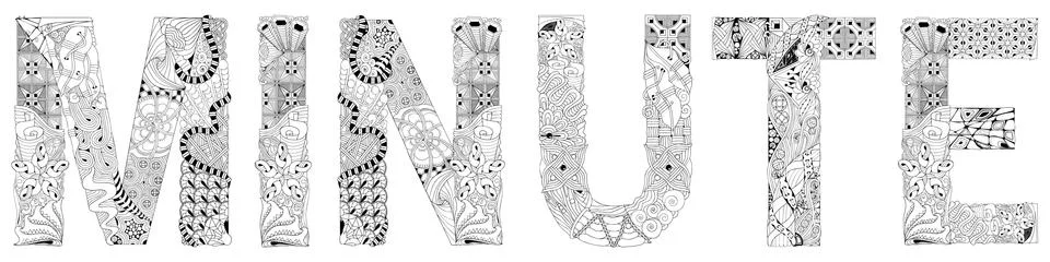 Word MINUTE. Vector decorative zentangle object for coloring Иллюстрация