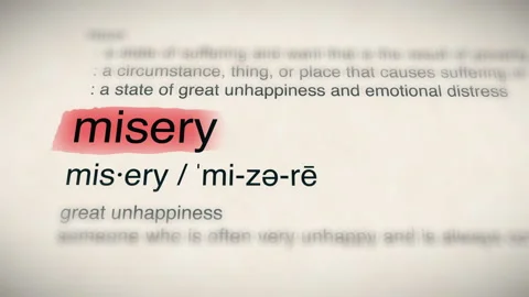 The Word misery in a Dictionary Animation Stock Footage 243784343