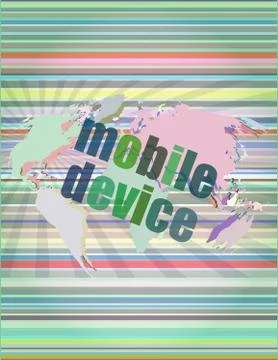 Word mobile devices on digital screen 3d Stock Illustration