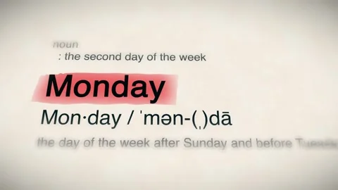 The Word monday in a Dictionary Animation Stock Footage 302031563