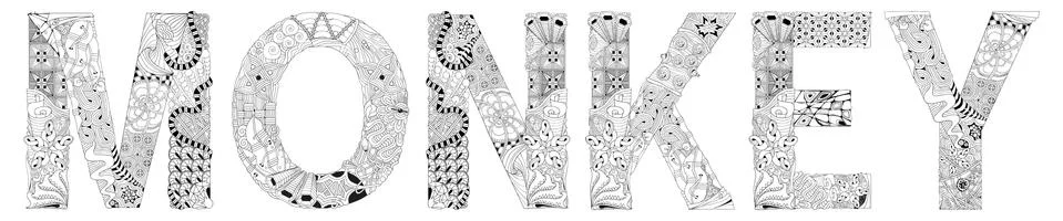 Word monkey. Vector zentangle object for coloring Illustrazione stock