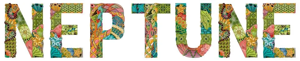 Word Neptune. Vector zentangle object for decoration Stock Illustration
