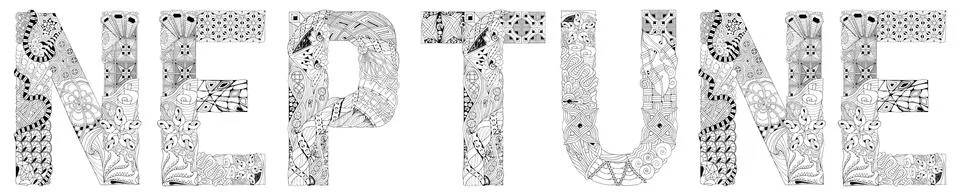 Word Neptune. Vector zentangle object for coloring Stock Illustration