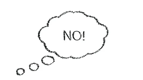 Word NO in a cloud icon, speech bubble on white background hand draw animation. Stock Footage 205416712