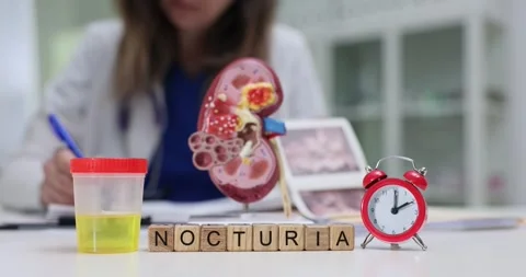 Word Nocturia of blocks with urine sample alarm clock and kidney 库存影片 310220017