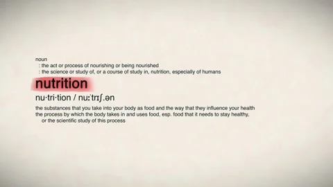 The Word nutrition in a Dictionary Animation Stock Footage 302034204