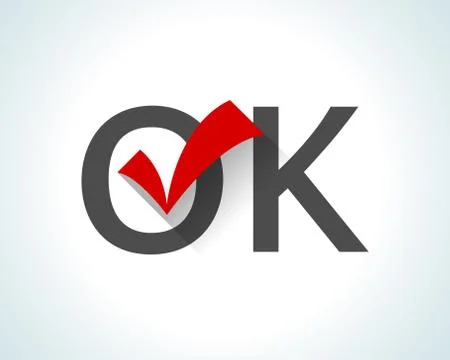 Word OK on white background with red tick Stock Illustration