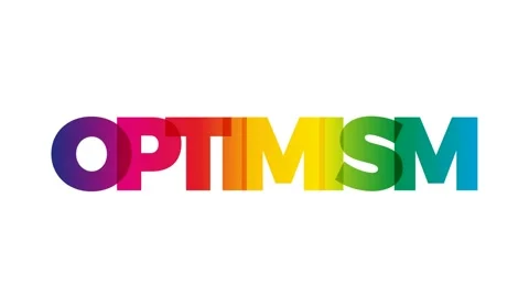 The word Optimism. Animated banner with the text colored rainbow. Stock Footage 154045207