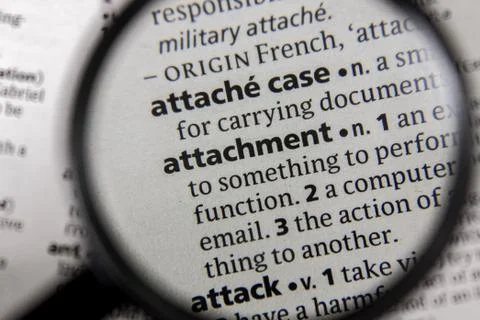 The word or phrase attachment in a dictionary. Stock Photos