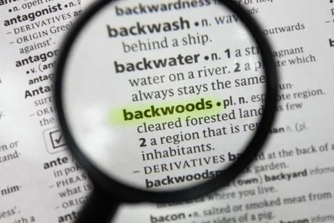 The word or phrase backwoods in a dictionary. Stock Photos