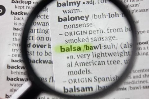 The word or phrase balsa in a dictionary. Stock Photos