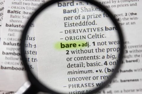 The word or phrase bare in a dictionary. Stock-Fotos