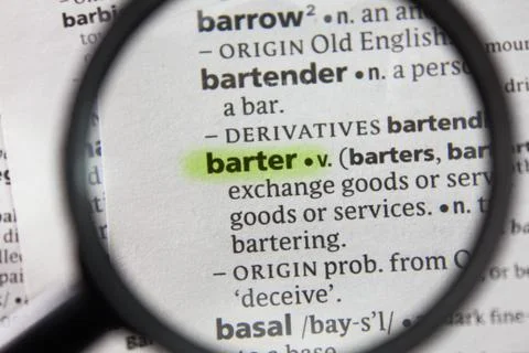 The word or phrase barter in a dictionary. Stock Photos