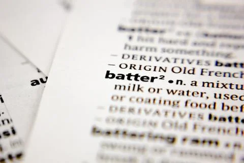 Word or phrase batter in a dictionary. Stock Photos